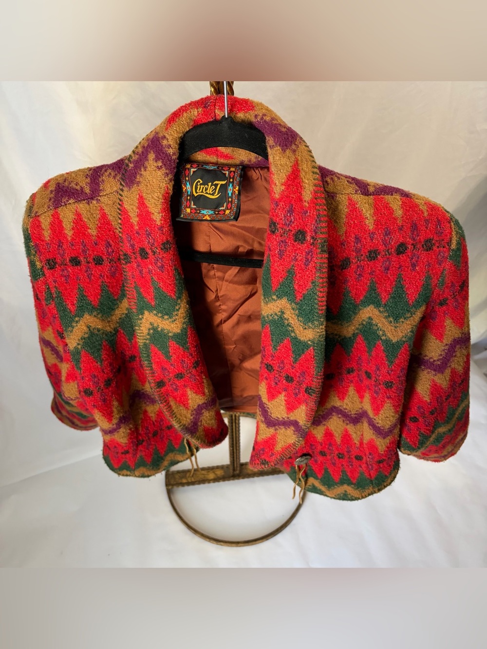 Vintage Circle T Multicolor Aztec Pattern Wool Cropped Jacket Size M